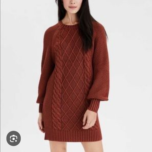 American eagle copper auburn  fall sweater dress cable knit size small petite - Picture 1 of 5